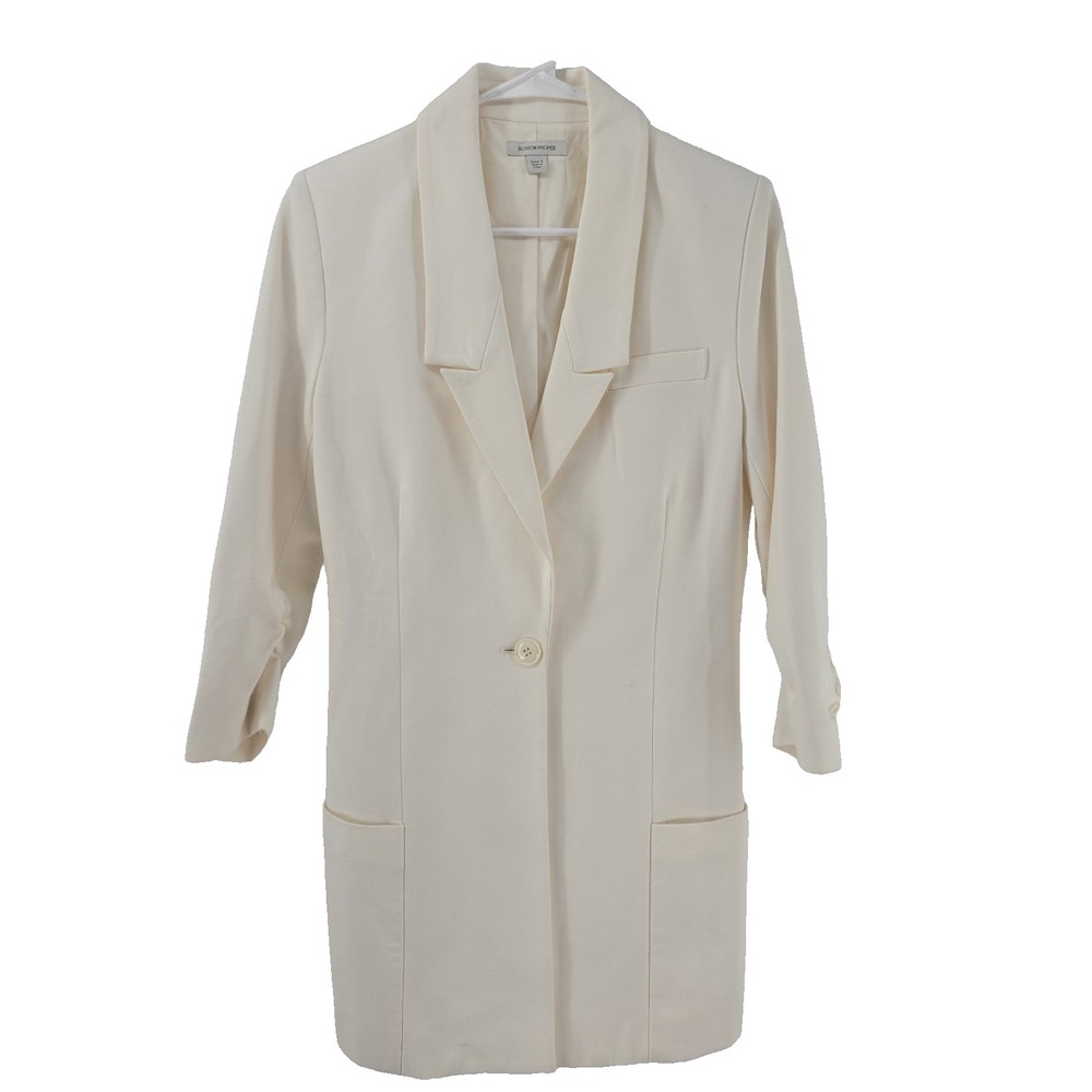 Boston Proper Women's 8 Cream Knit Long Length Blazer Jacket 3/4 Sleeve